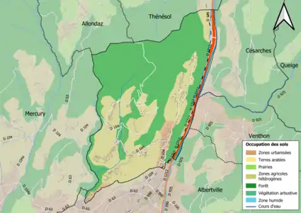 Carte en couleurs présentant l'occupation des sols.