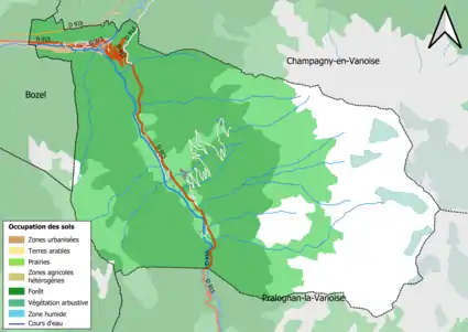 Carte en couleurs présentant l'occupation des sols.