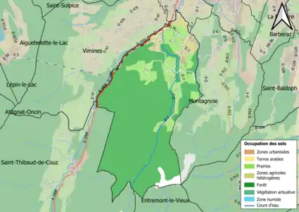 Carte en couleurs présentant l'occupation des sols.