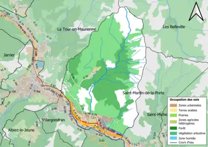 Carte en couleurs présentant l'occupation des sols.