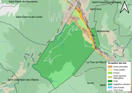 Carte en couleurs présentant l'occupation des sols.