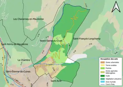 Carte en couleurs présentant l'occupation des sols.