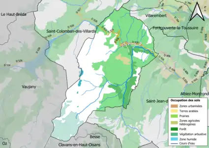 Carte en couleurs présentant l'occupation des sols.