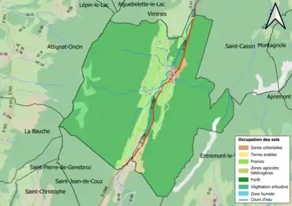 Carte en couleurs présentant l'occupation des sols.