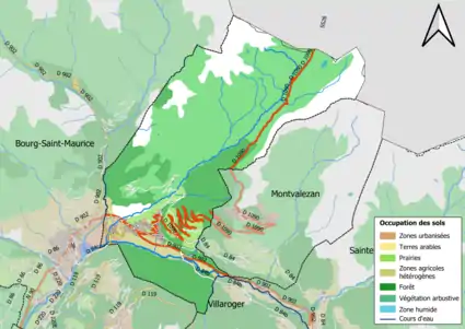 Carte en couleurs présentant l'occupation des sols.