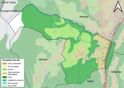 Carte en couleurs présentant l'occupation des sols.