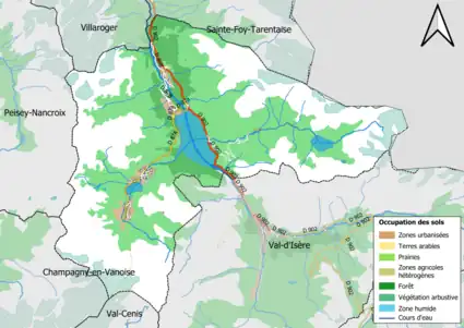 Carte en couleurs présentant l'occupation des sols.