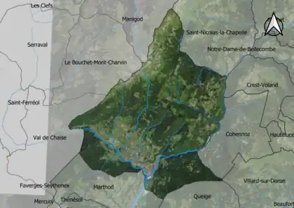 Carte montrant Ugine et les communes limitrophes.