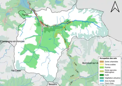 Carte en couleurs présentant l'occupation des sols.