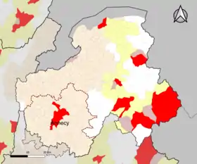 Localisation de l'aire d'attraction d'Annecy dans le département de la Haute-Savoie.