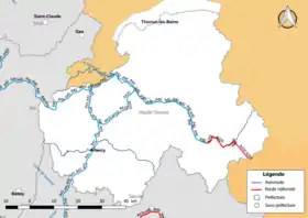 Carte du réseau routier national (autoroutes et routes nationales) dans le département de la Haute-Savoie
