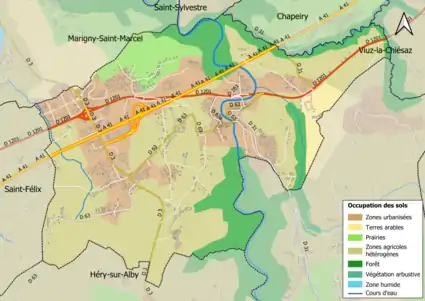 Carte en couleurs présentant l'occupation des sols.