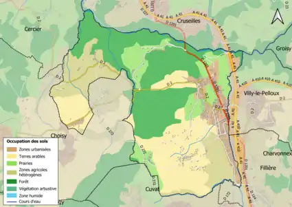 Carte en couleurs présentant l'occupation des sols.