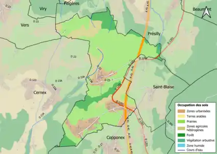 Carte en couleurs présentant l'occupation des sols.