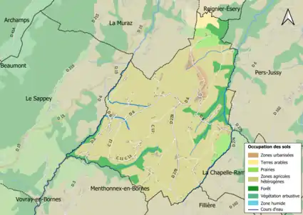 Carte en couleurs présentant l'occupation des sols.