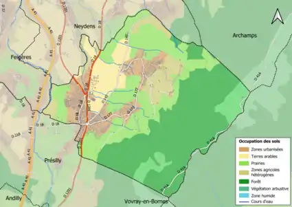 Carte en couleurs présentant l'occupation des sols.