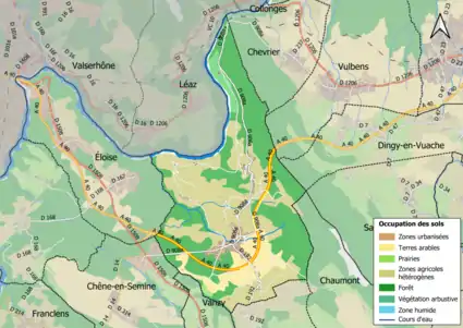 Carte en couleurs présentant l'occupation des sols.