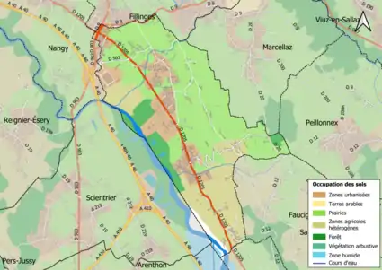 Carte en couleurs présentant l'occupation des sols.