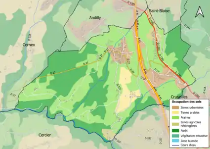 Carte en couleurs présentant l'occupation des sols.