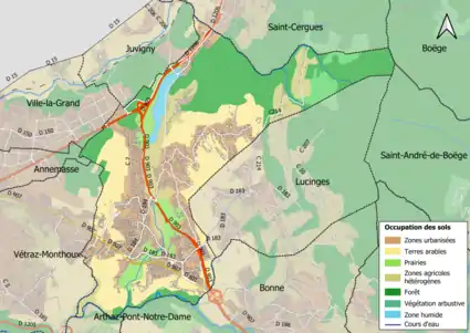 Carte en couleurs présentant l'occupation des sols.