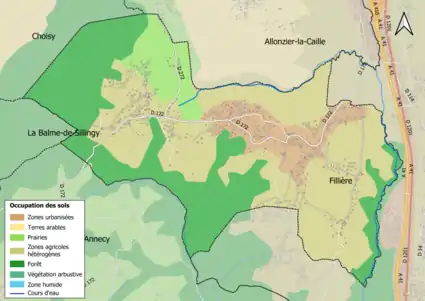 Carte en couleurs présentant l'occupation des sols.