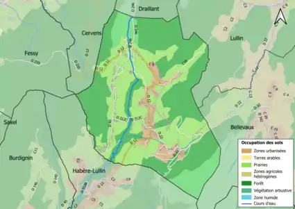 Carte en couleurs présentant l'occupation des sols.