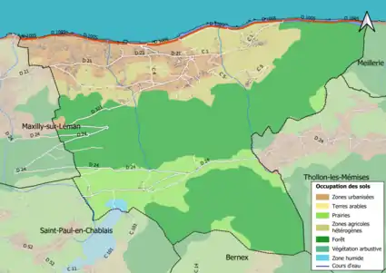 Carte en couleurs présentant l'occupation des sols.