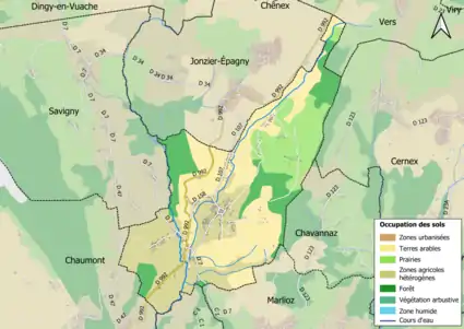 Carte en couleurs présentant l'occupation des sols.