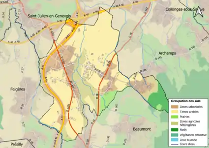 Carte en couleurs présentant l'occupation des sols.