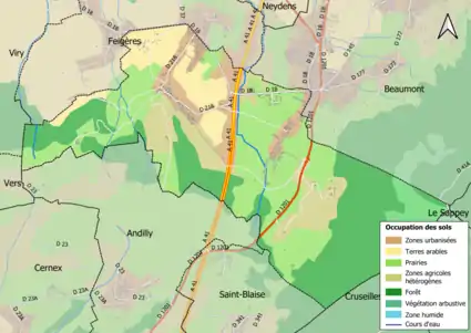 Carte en couleurs présentant l'occupation des sols.