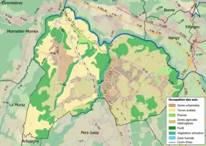 Carte en couleurs présentant l'occupation des sols.