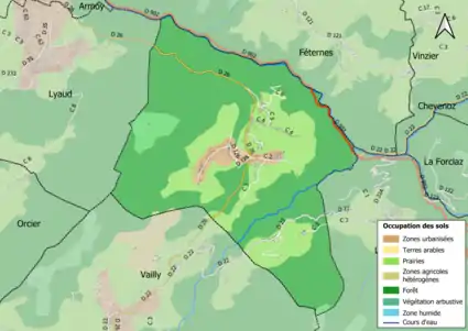 Carte en couleurs présentant l'occupation des sols.