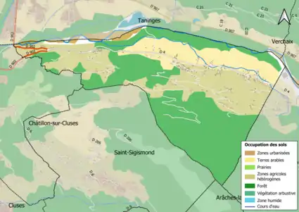 Carte en couleurs présentant l'occupation des sols.