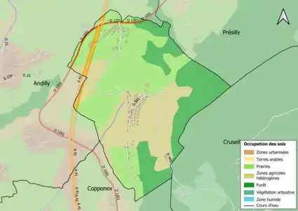 Carte en couleurs présentant l'occupation des sols.