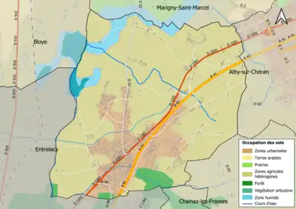 Carte en couleurs présentant l'occupation des sols.