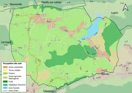 Carte en couleurs présentant l'occupation des sols.