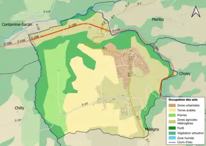 Carte en couleurs présentant l'occupation des sols.