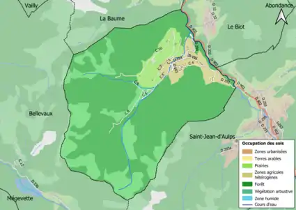 Carte en couleurs présentant l'occupation des sols.