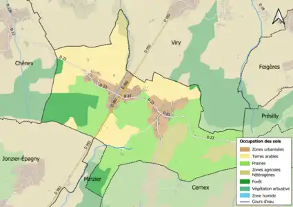 Carte en couleurs présentant l'occupation des sols.