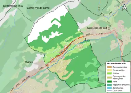 Carte en couleurs présentant l'occupation des sols.