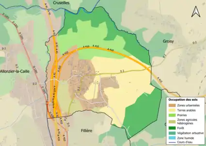 Carte en couleurs présentant l'occupation des sols.