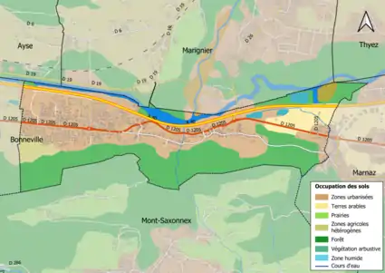 Carte en couleurs présentant l'occupation des sols.