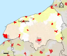 Localisation de l'aire d'attraction de Cany-Barville dans le département de la Seine-Maritime.