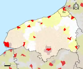 Localisation de l'aire d'attraction d'Eu dans le département de la Seine-Maritime.