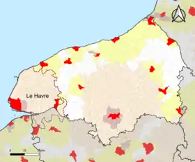 Localisation de l'aire d'attraction du Havre dans le département de la Seine-Maritime.