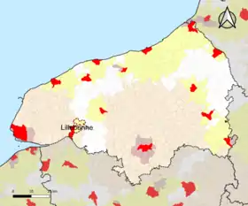 Localisation de l'aire d'attraction de Lillebonne dans le département de la Seine-Maritime.