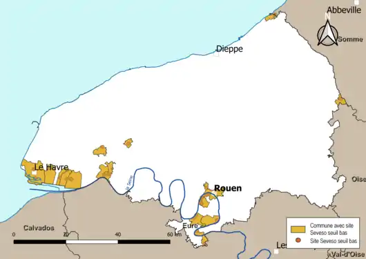 Communes hébergeant un site Seveso seuil bas.