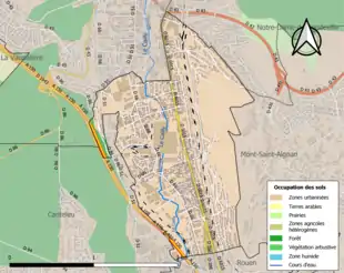 Carte en couleurs présentant l'occupation des sols.