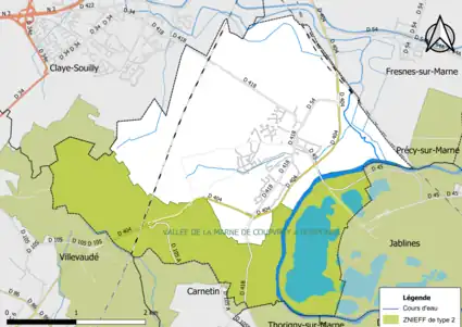 Carte des ZNIEFF de type 2 de la commune.