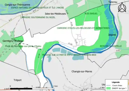 Carte des ZNIEFF de type 1 de la commune.